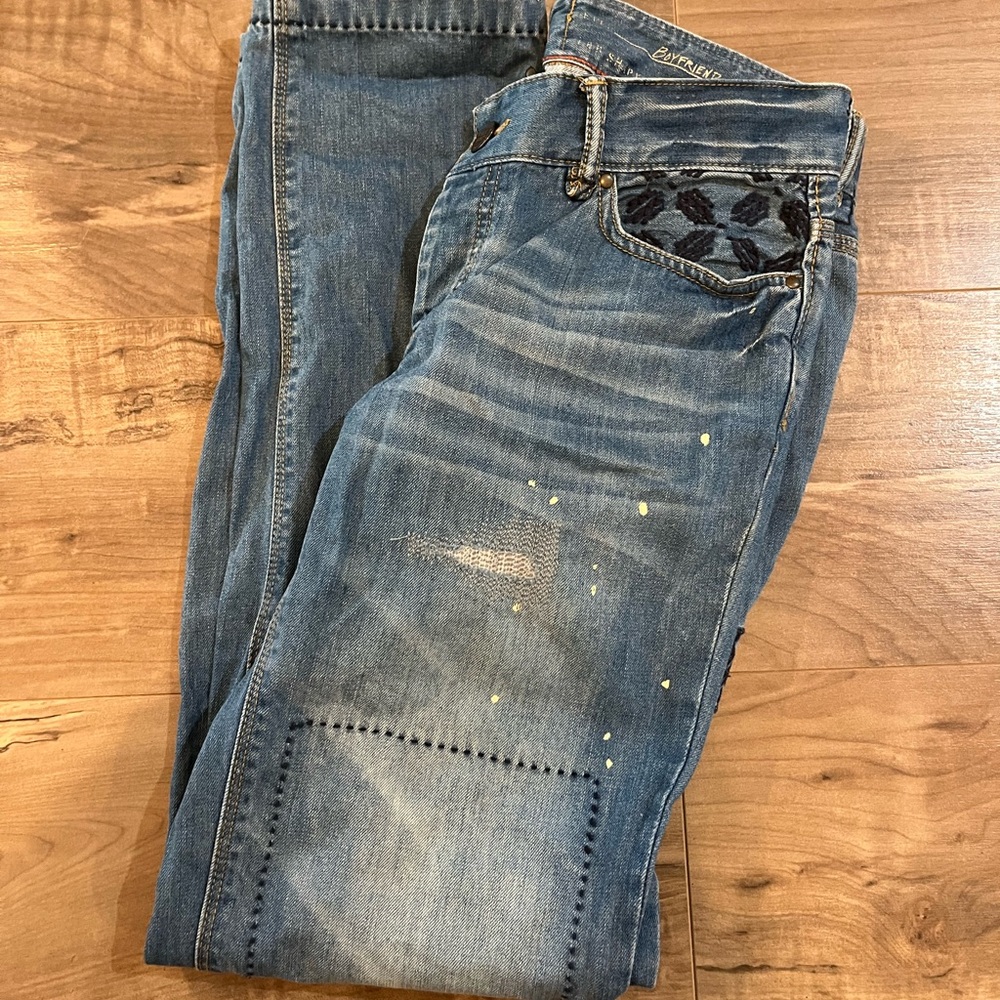 Vintage Eddie Bauer Distressed Patchwork Jeans Relaxed Boyfriend Back Buckle